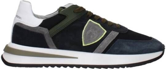 Philippe Model Blauwe Leren Suède Casual Sneakers met Logo's