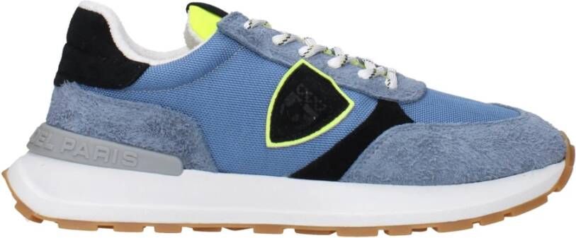 Philippe Model Blauwe Stoffen Sneakers met Vintage Effect