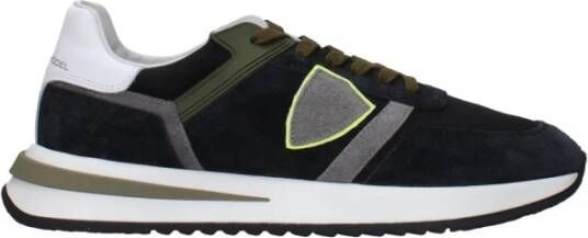 Philippe Model Blauwe Suède Leren Logo Sneakers