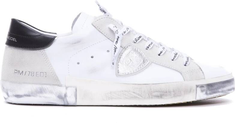 Philippe Model Paris X Sneaker van leer en wit suède met zwarte spoiler Wit