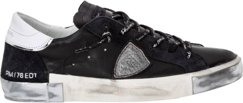Philippe Model Zwarte en zilveren leren en suède Paris X Sneakers Black - Foto 6
