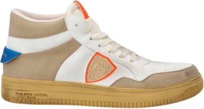 Philippe Model Lyon Sneakers Gerecycled Leer Wit Lichtblauw Oranje Multicolor Heren