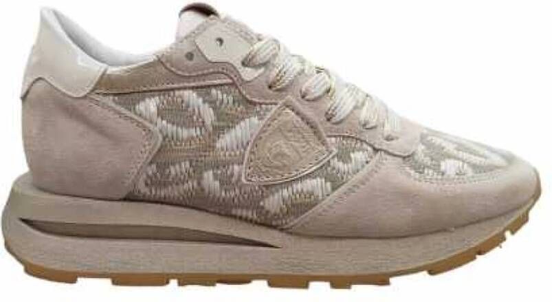 Philippe Model Geborduurde Zand Wit Goud Sneakers