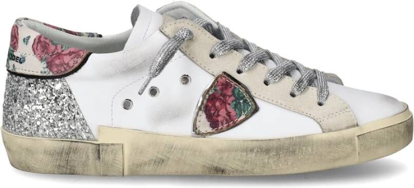 Philippe Model Glitter Bloemen Leren Sneakers Multicolor Dames