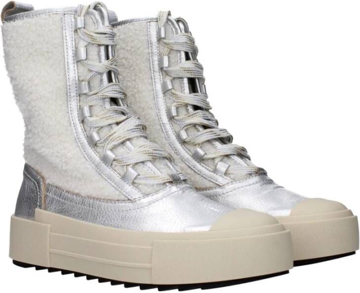 Philippe Model Grijze Leren Logo Veterschoenen