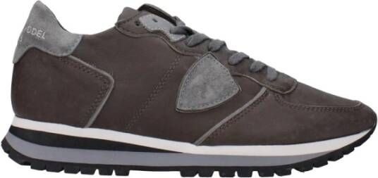 Philippe Model Grijze Leren Sneakers met Logo