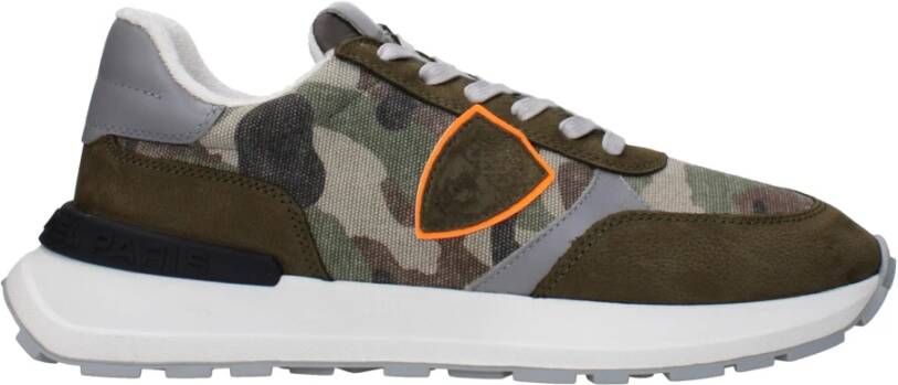 Philippe Model Groene stoffen sneakers met logodetail