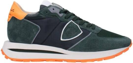 Philippe Model Groene stoffen sneakers met logo's