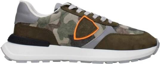 Philippe Model Groene stoffen sneakers met suède accenten