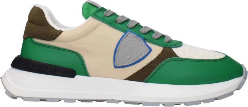 Philippe Model Groene stoffen sneakers met vintage effect