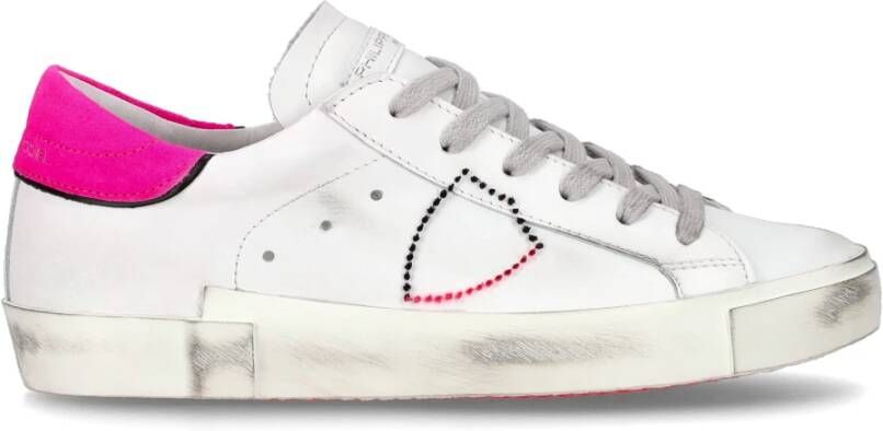 Philippe Model Witte Leren Sneakers met Geborduurd Logo White Dames