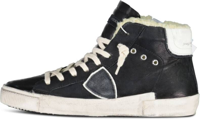 Philippe Model Zwarte High Top Sneakers met Distressed Details Black Heren