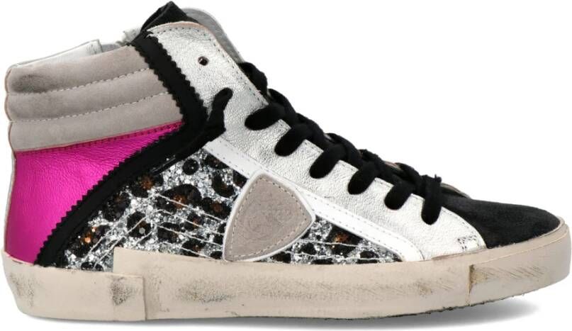 Philippe Model Zilver Roze Animal Print High Tops Gray Dames