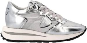 Philippe Model Zilveren leren lage sneakers met panelen Grijs