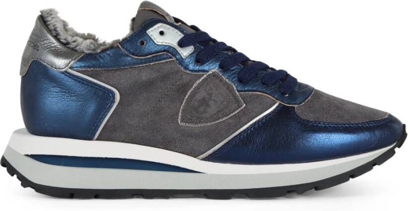 Philippe Model Hoge sneakers van leer en stof Blue Dames