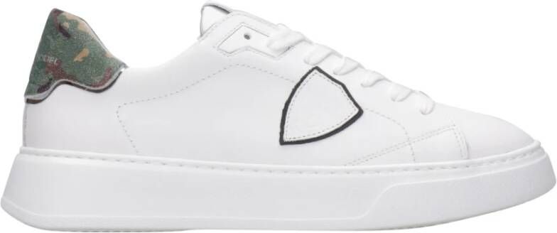 Philippe Model Witte en Militair Groene Leren Sneakers White Heren