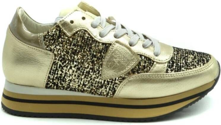 Philippe Model Lage Top Sneakers met Glitters Goud Yellow Dames