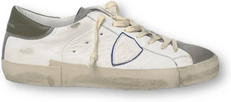 Philippe Model Sneakers met Distressed Effect en Suède Panelen White Heren