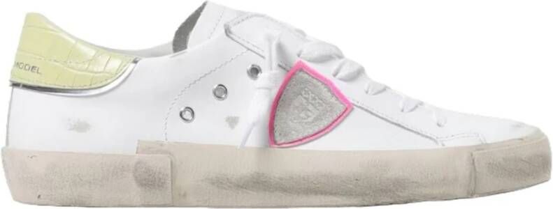 Philippe Model Prsx Witte Sneakers met Verouderd en Slangeneffect White Dames