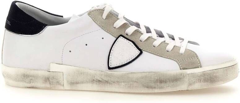 Philippe Model Leren Sneakers in Wit en Blauw White Heren