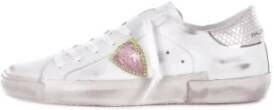 Philippe Model Witte Sneakers met Roze en Zilveren Borduursel