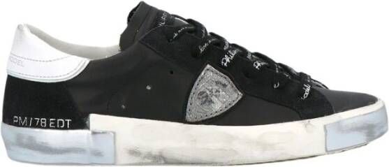 Philippe Model Zwarte en zilveren leren en suède Paris X Sneakers Zwart
