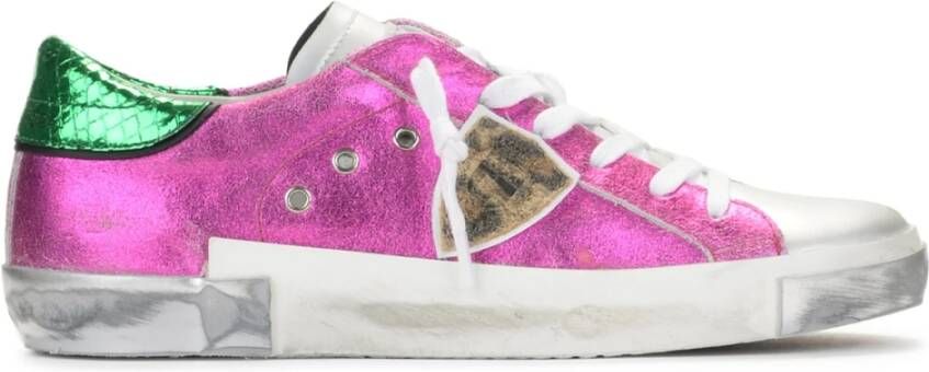 Philippe Model Metallic Leren Sneakers met Gebruikt Effect Zool Roze Dames