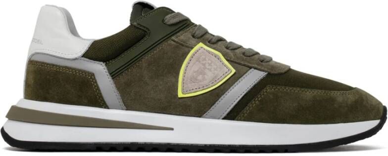 Philippe Model Militairgroene en witte suède Tropez 2.1 Sneakers Green Heren