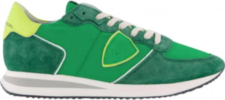 Philippe Model Neon Groene Suède Sneakers met Gele Spoiler Green Heren