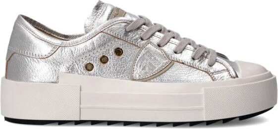 Philippe Model Zilveren Leren Sneakers met Metalen Detail Gray Dames
