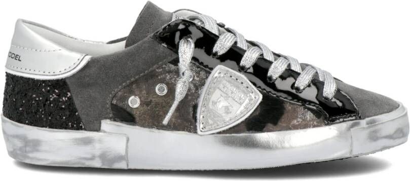 Philippe Model Prsx Low Camou Poney Grijze Sneaker Zwart Dames