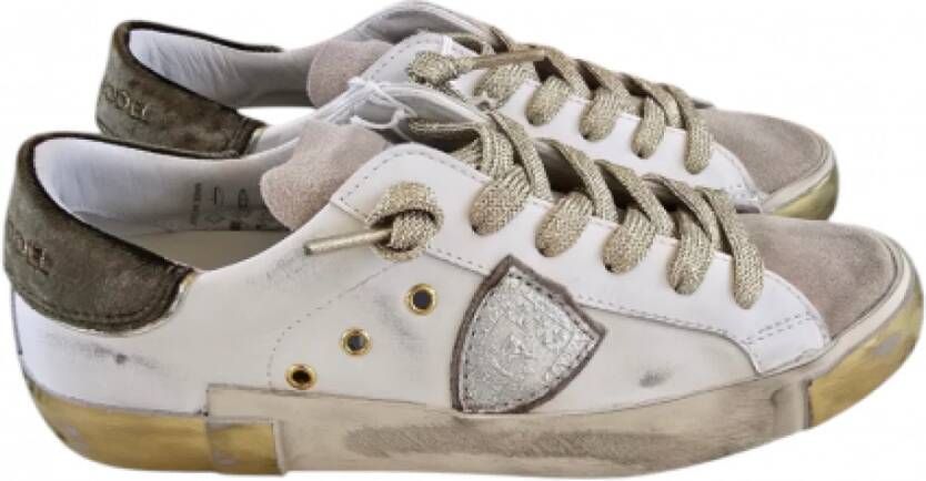 Philippe Model Paris Low Wit Leren Sneakers Khaki Suede