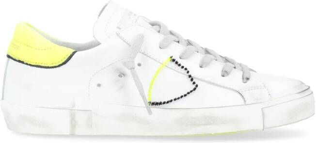 Philippe Model Paris X Leren Sneaker in Wit en Fluorescerend Geel White Heren