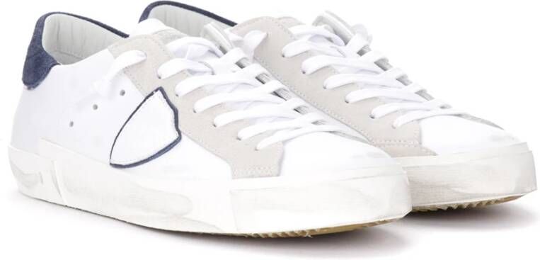 Philippe Model Paris X Witleren Sneaker met Blauwe Details Wit Heren