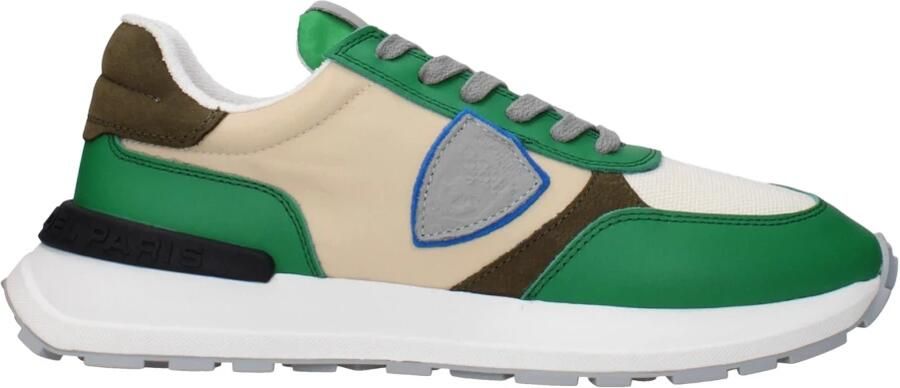 Philippe Model Groene Stoffen Atletische Sneakers Vintage Effect