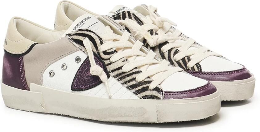 Philippe Model Witte Paarse Sneakers met Logodetails