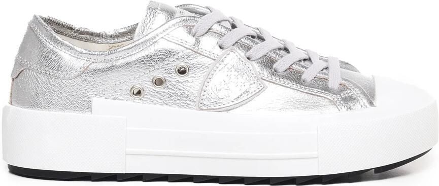 Philippe Model Metallic Leren Sneakers Gehamerd Textuur Gray Dames