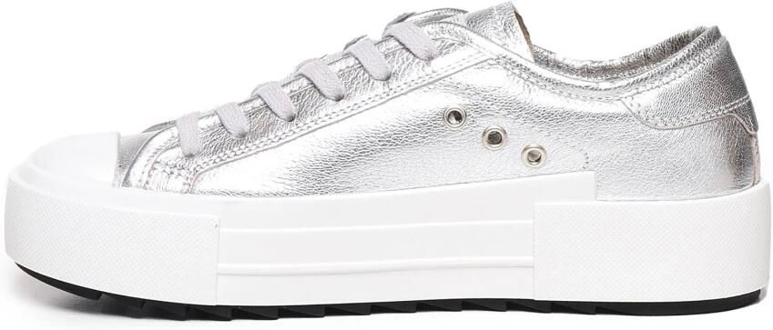 Philippe Model Metallic Leren Sneakers Gehamerd Textuur Gray Dames - Foto 2