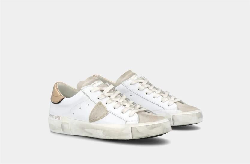 Philippe Model Vintage Leren Sneakers met Geborduurd Zig-Zag Badge White Dames