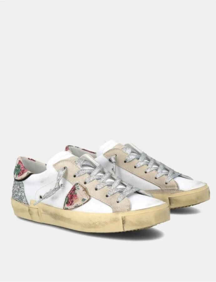 Philippe Model Low Top Sneakers met Bloemen en Glitter