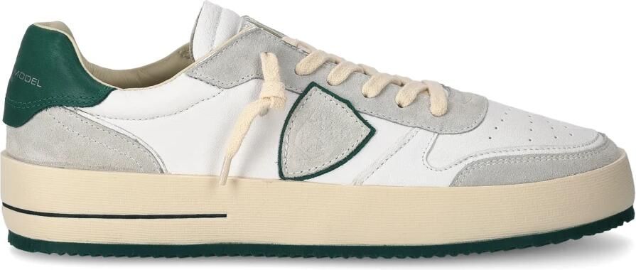 Philippe Model Witte Leren Sneakers Ronde Neus Logo Detail White Heren