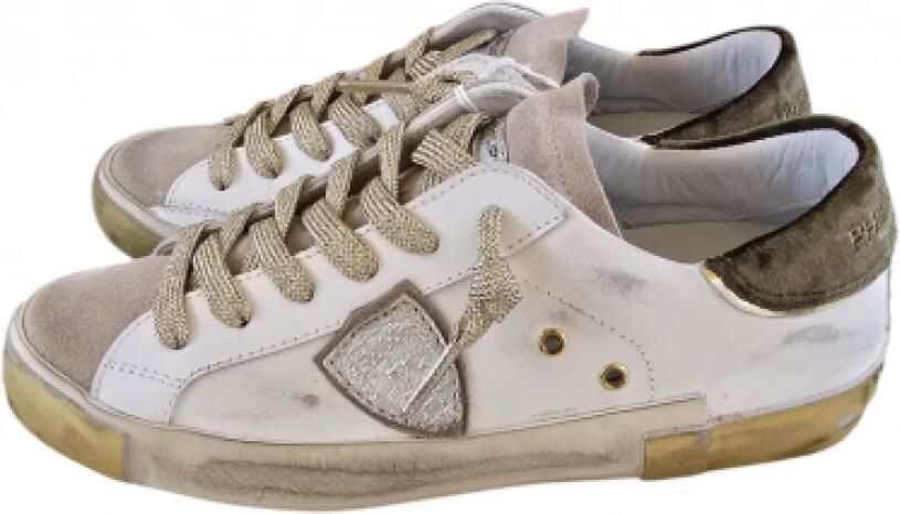 Philippe Model Paris Low Wit Leren Sneakers Khaki Suede