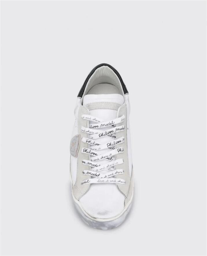 Philippe Model Paris X Sneaker van leer en wit suède met zwarte spoiler Wit