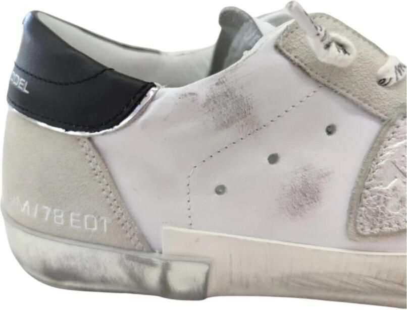 Philippe Model Paris X Sneaker van leer en wit suède met zwarte spoiler Wit