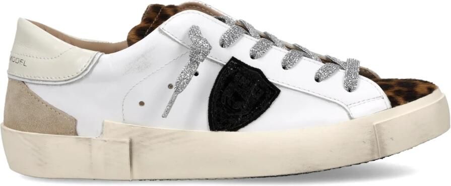 Philippe Model Sneakers PRLD VXA2 PRSX LOW WOMAN-VEAU MIXAGE ANIMALIER BLANC