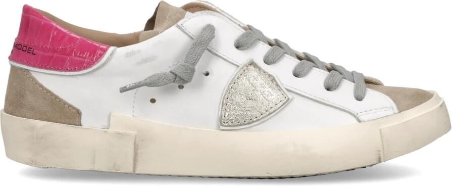 Philippe Model Sneakers PRLD VXC1 PRSX LOW WOMAN-VEAU MIXAGE CROCO BLANC FUCSIA