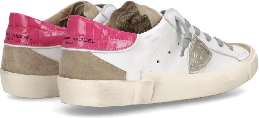 Philippe Model Sneakers PRLD VXC1 PRSX LOW WOMAN-VEAU MIXAGE CROCO BLANC FUCSIA - Foto 4