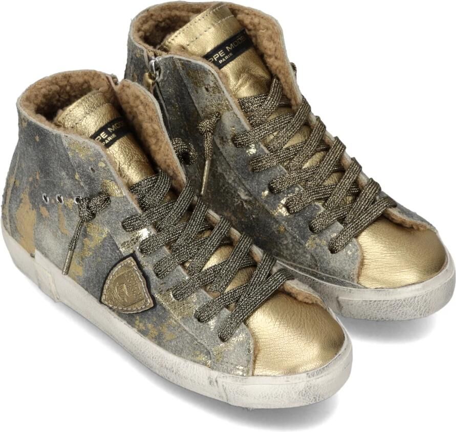 PHILIPPE MODEL Hoge Sneakers Dames Prsx High Woman Leer Goudkleurig