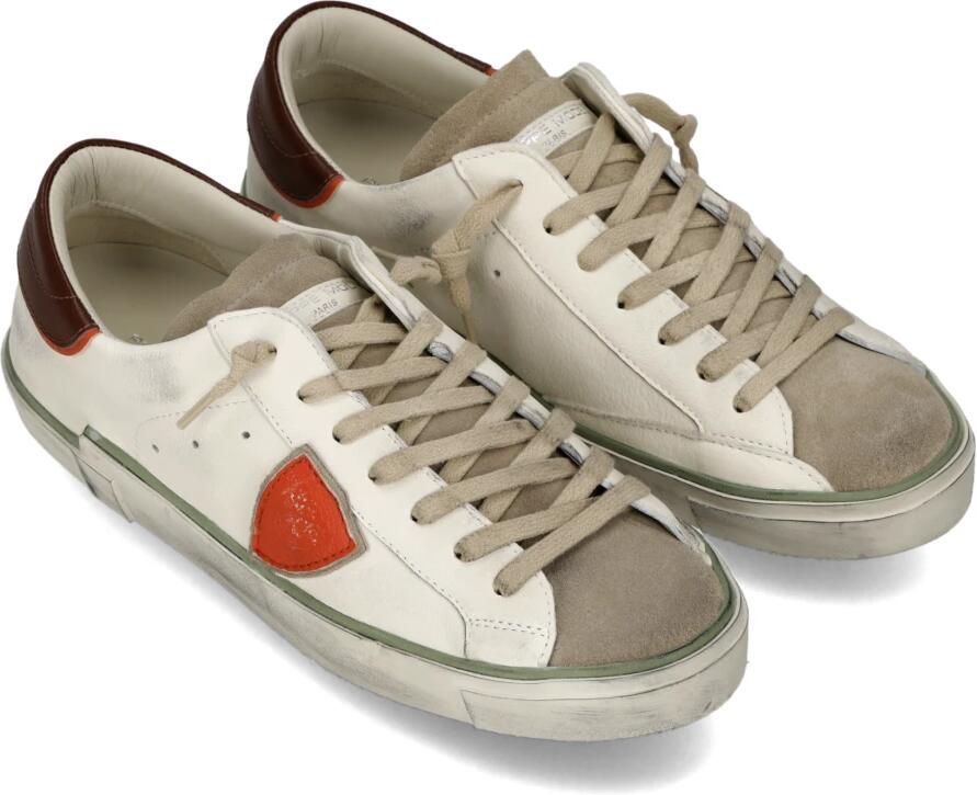 Philippe Model Witte Leren en Stoffen Sneakers