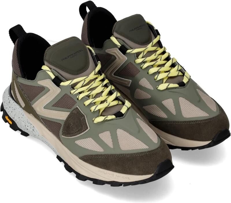 Philippe Model Groen Multikleur Rocx Leren Lage Sneakers Grijs Heren